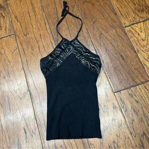 vintage Bebe Y2K-style black babydoll satin silky halter top